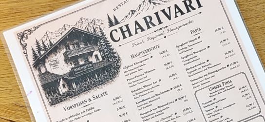 Restaurant Wintergarten, Speisekarte